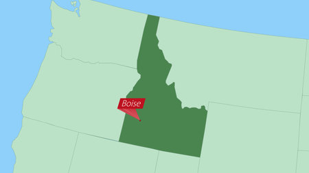 Map of Idaho with pin of country capital. Idaho Map with neighboring countries in green color.のイラスト素材