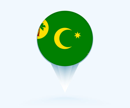 Map pointer with flag of Cocos Islands. Vector flag sign on blue background.のイラスト素材
