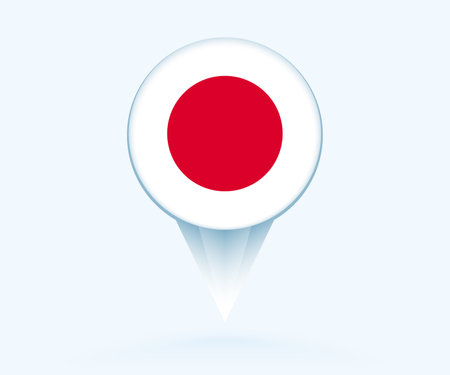 Map pointer with flag of Japan. Vector flag sign on blue background.のイラスト素材