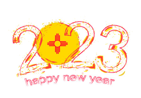 2023 Year in grunge style with flag of New Mexico. Holiday grunge vector illustration.のイラスト素材