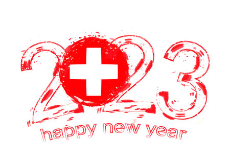 2023 Year in grunge style with flag of Switzerland. Holiday grunge vector illustration.
