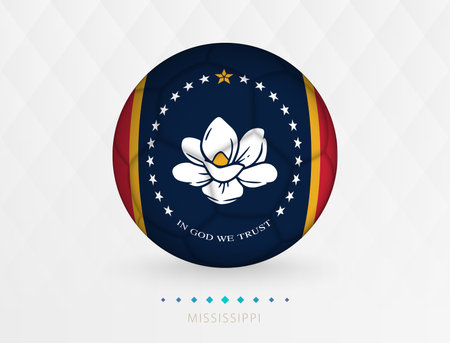 Football ball with Mississippi flag pattern, soccer ball with flag of Mississippi national team. Vector sport icon.のイラスト素材