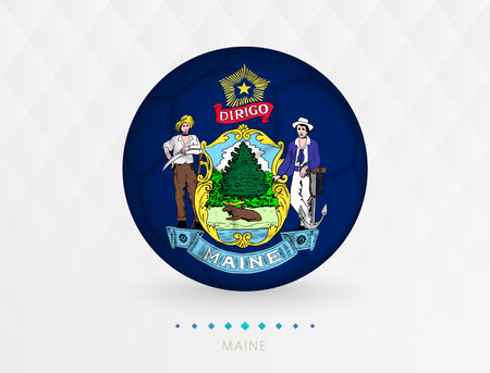 Football ball with Maine flag pattern, soccer ball with flag of Maine national team. Vector sport icon.のイラスト素材