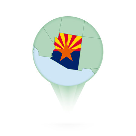 Arizona map, stylish location icon with Arizona map and flag. Green pin icon.のイラスト素材