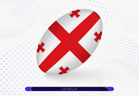 Rugby ball with the flag of Georgia on it. Equipment for rugby team of Georgia. Vector sport illustration.のイラスト素材