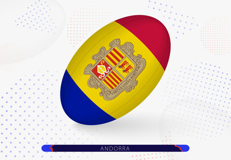 Rugby ball with the flag of Andorra on it. Equipment for rugby team of Andorra. Vector sport illustration.のイラスト素材