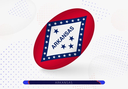 Rugby ball with the flag of Arkansas on it. Equipment for rugby team of Arkansas. Vector sport illustration.のイラスト素材