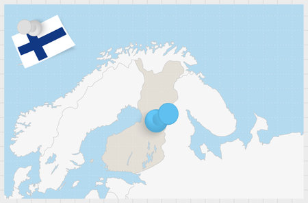 Map of Finland with a pinned blue pin. Pinned flag of Finland, vector illustration.のイラスト素材
