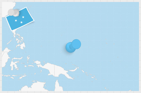 Map of Micronesia with a pinned blue pin. Pinned flag of Micronesia, vector illustration.のイラスト素材