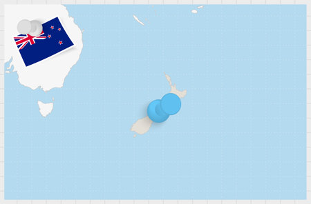 Map of New Zealand with a pinned blue pin. Pinned flag of New Zealand, vector illustration.のイラスト素材