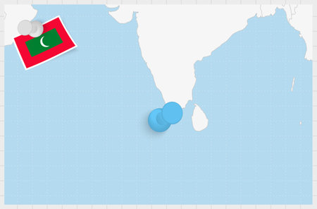 Map of Maldives with a pinned blue pin. Pinned flag of Maldives, vector illustration.のイラスト素材
