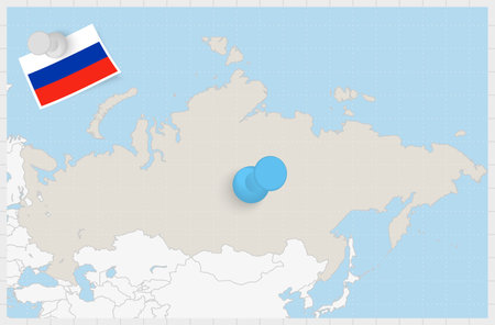 Map of Russia with a pinned blue pin. Pinned flag of Russia, vector illustration.のイラスト素材