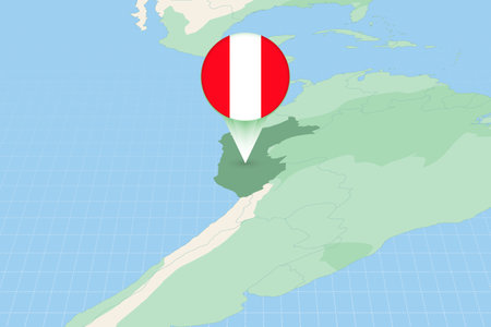 Map illustration of Peru with the flag. Cartographic illustration of Peru and neighboring countries. Vector map and flag.のイラスト素材
