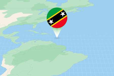Map illustration of Saint Kitts and Nevis with the flag. Cartographic illustration of Saint Kitts and Nevis and neighboring countries. Vector map and flag.のイラスト素材