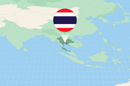 Map illustration of Thailand with the flag. Cartographic illustration of Thailand and neighboring countries. Vector map and flag.のイラスト素材