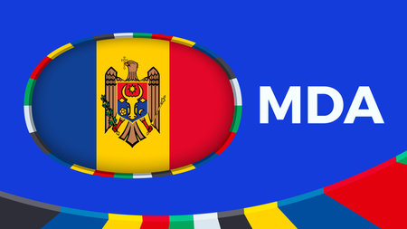 Moldova flag stylized for European football tournament qualification. Flag on vector background.のイラスト素材
