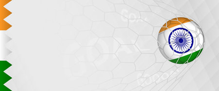 Banner design of a football ball with flag of India in football net, the goal by national soccer team of India. Vector illustration.のイラスト素材
