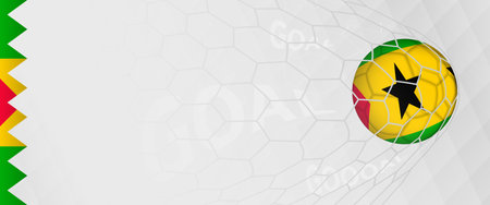 Banner design of a football ball with flag of Sao Tome and Principe in football net, the goal by national soccer team of Sao Tome and Principe. Vector illustration.のイラスト素材