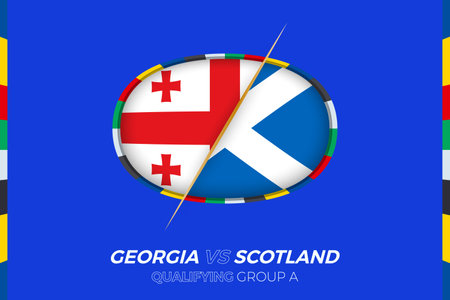 Georgia vs Scotland icon for European football tournament qualification, group A. Competition icon on the stylized background.のイラスト素材