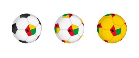 Collection football ball with the Guinea-Bissau flag. Soccer equipment mockup with flag in three distinct configurations. Vector mockup.のイラスト素材