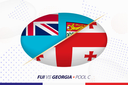 Rugby match between Fiji and Georgia, concept for rugby tournament. Vector flags stylized in shape of oval ball.のイラスト素材