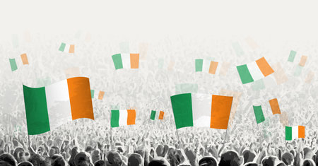 Abstract crowd with flag of Ireland. Peoples protest, revolution, strike and demonstration with flag of Ireland. Vector illustration.のイラスト素材