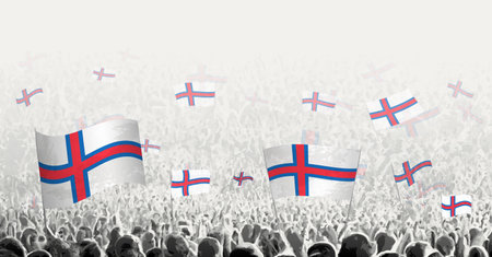 Abstract crowd with flag of Faroe Islands. Peoples protest, revolution, strike and demonstration with flag of Faroe Islands. Vector illustration.のイラスト素材