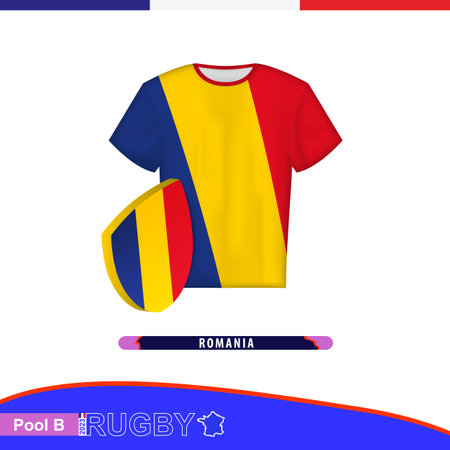 Rugby jersey of Romania national team with flag. Vector illustration.のイラスト素材