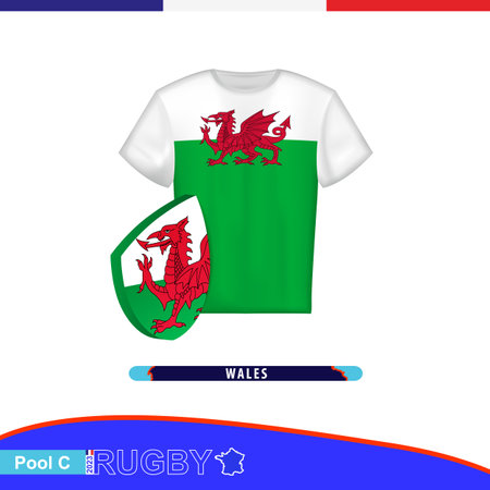 Rugby jersey of Wales national team with flag. Vector illustration.のイラスト素材