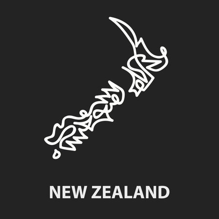 Abstract stroke map of New Zealand for rugby tournament. Vector illustration.のイラスト素材