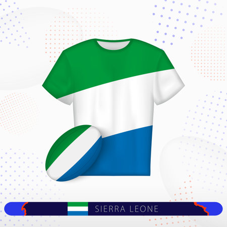 Sierra Leone rugby jersey with rugby ball of Sierra Leone on abstract sport background. Jersey design.のイラスト素材