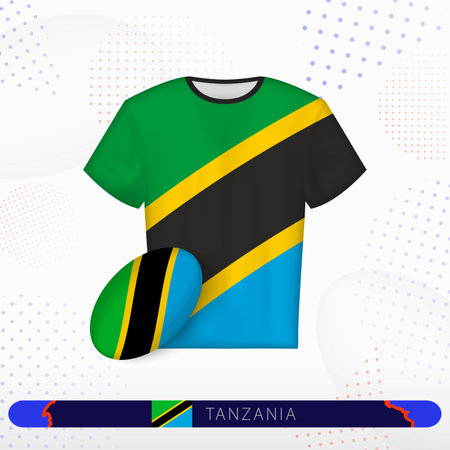 Tanzania rugby jersey with rugby ball of Tanzania on abstract sport background. Jersey design.のイラスト素材