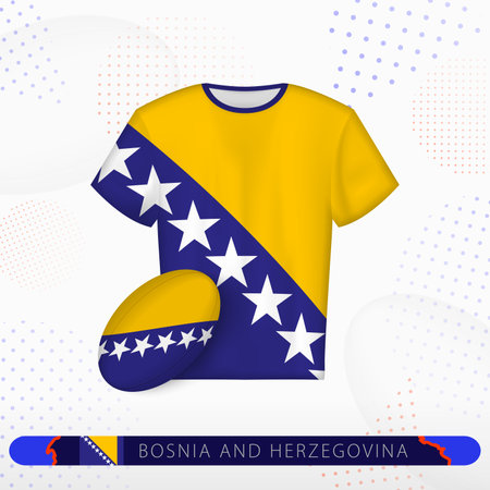 Bosnia and Herzegovina rugby jersey with rugby ball of Bosnia and Herzegovina on abstract sport background. Jersey design.のイラスト素材