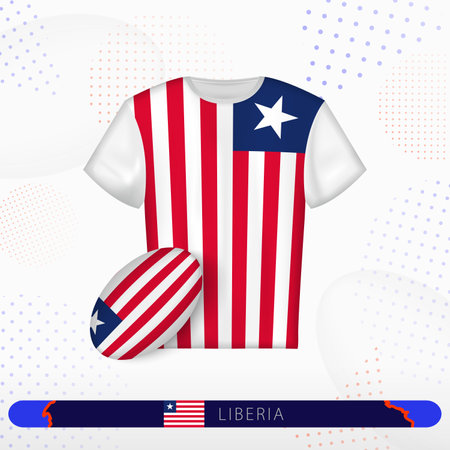 Liberia rugby jersey with rugby ball of Liberia on abstract sport background. Jersey design.のイラスト素材