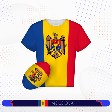 Moldova rugby jersey with rugby ball of Moldova on abstract sport background. Jersey design.のイラスト素材