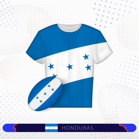 Honduras rugby jersey with rugby ball of Honduras on abstract sport background. Jersey design.のイラスト素材