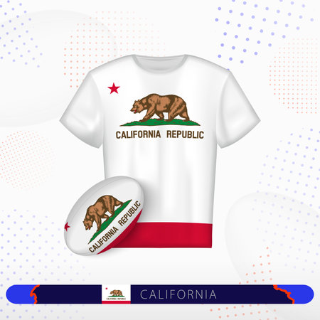 California rugby jersey with rugby ball of California on abstract sport background. Jersey design.のイラスト素材