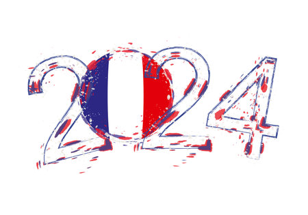 2024 Year in grunge style with flag of France. Holiday grunge vector illustration.のイラスト素材
