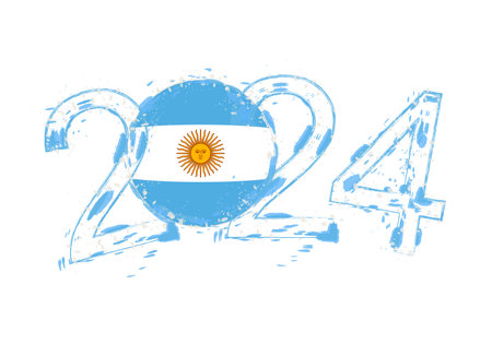 2024 Year in grunge style with flag of Argentina. Holiday grunge vector illustration.のイラスト素材