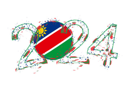 2024 Year in grunge style with flag of Namibia. Holiday grunge vector illustration.のイラスト素材