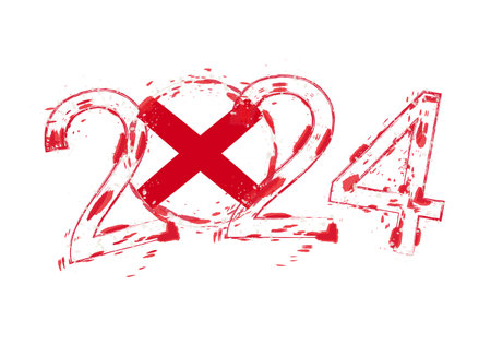 2024 Year in grunge style with flag of Alabama. Holiday grunge vector illustration.