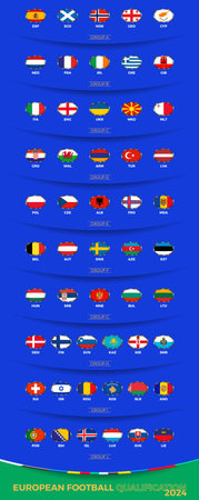 Qualifying for European football competition, vector flags sorted by group. Flags collection.のイラスト素材