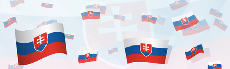 Slovakia flag-themed abstract design on a banner. Abstract background design with National flags. Vector illustration.のイラスト素材