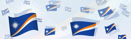 Marshall Islands flag-themed abstract design on a banner. Abstract background design with National flags. Vector illustration.のイラスト素材