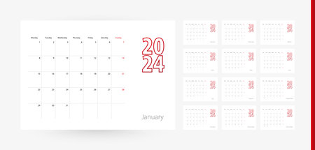 Calendar 2024 in modern design, planner template. Vector calendar 2024.のイラスト素材