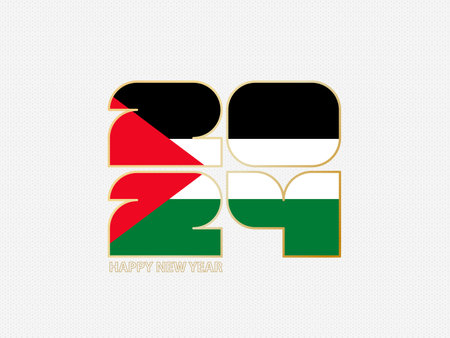 Abstract numbers 2024 with flag of Palestine. Vector illustration.のイラスト素材