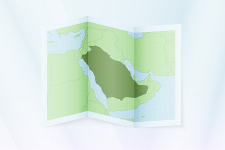 Saudi Arabia map, folded paper with Saudi Arabia map. Vector illustration.のイラスト素材