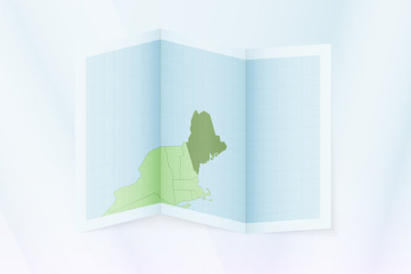 Maine map, folded paper with Maine map. Vector illustration.のイラスト素材