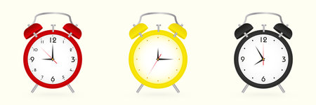 Alarm clock set, three versions of clock. Vector illustration.のイラスト素材