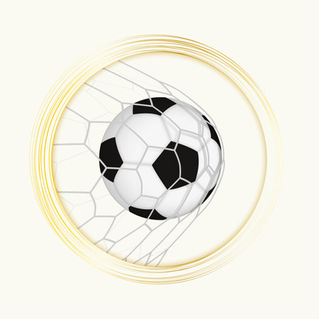 Hitting football ball in goal net, abstract soccer icon. Vector sport icon.のイラスト素材